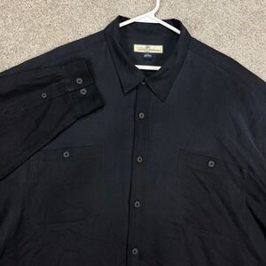 Tommy Bahama 2XL 100% Silk Black‎ Button Up Shirt Men's Long Sleeve XXL